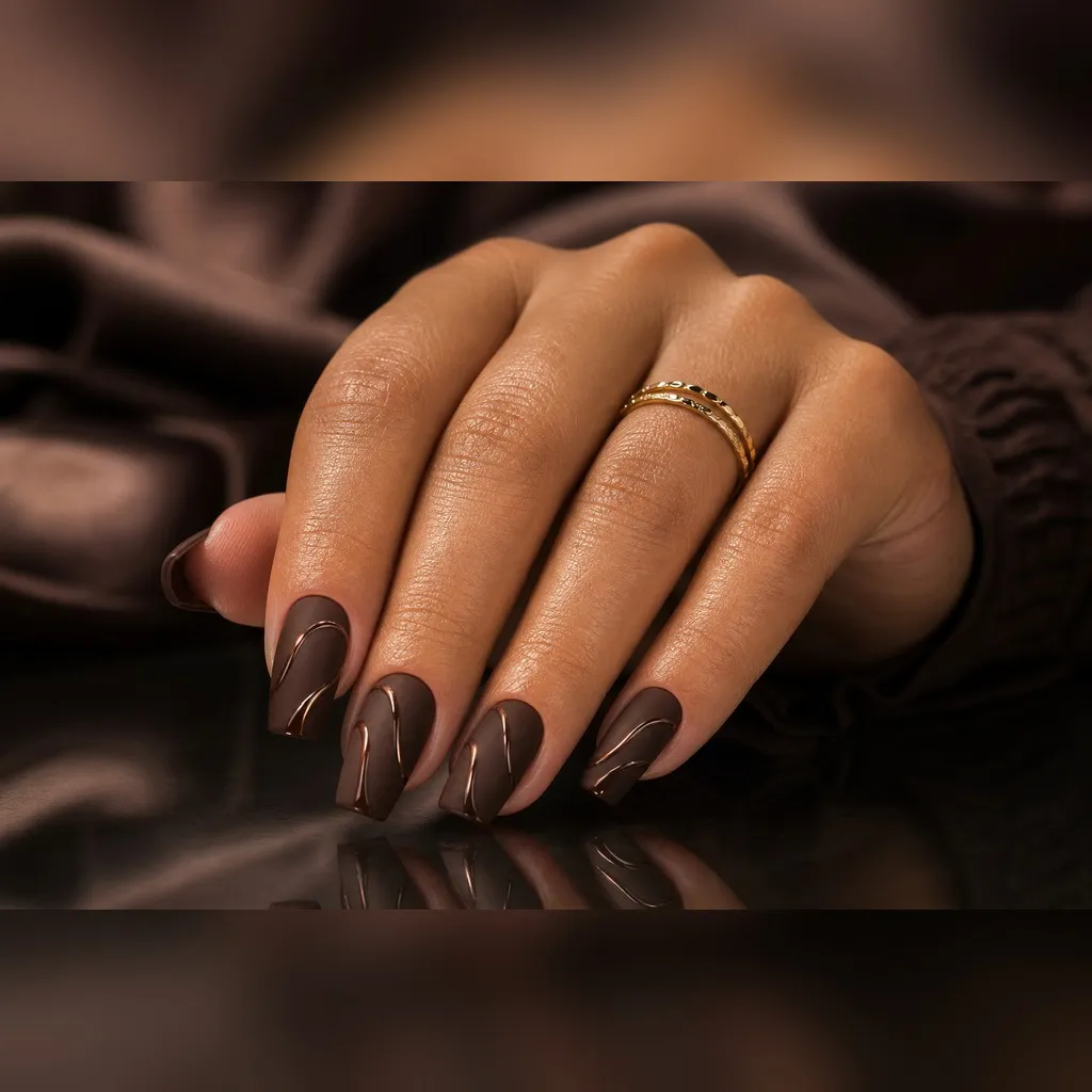 Dark Chocolate Matte — coffin nails with deep espresso-brown crème, two coats, matte top coat, short coffin