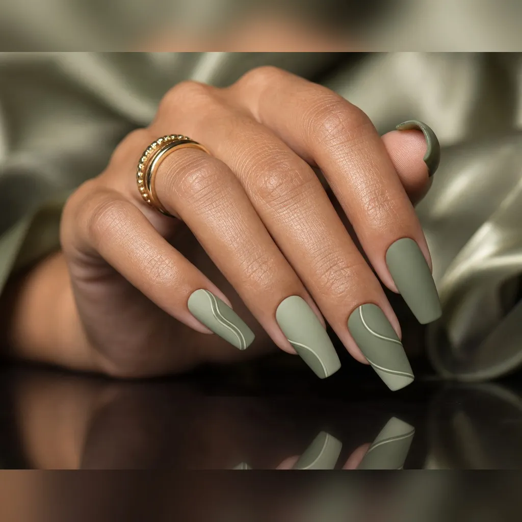 Sage Matte Coffin — coffin nails with dusty sage green crème, two coats, matte top coat, short coffin