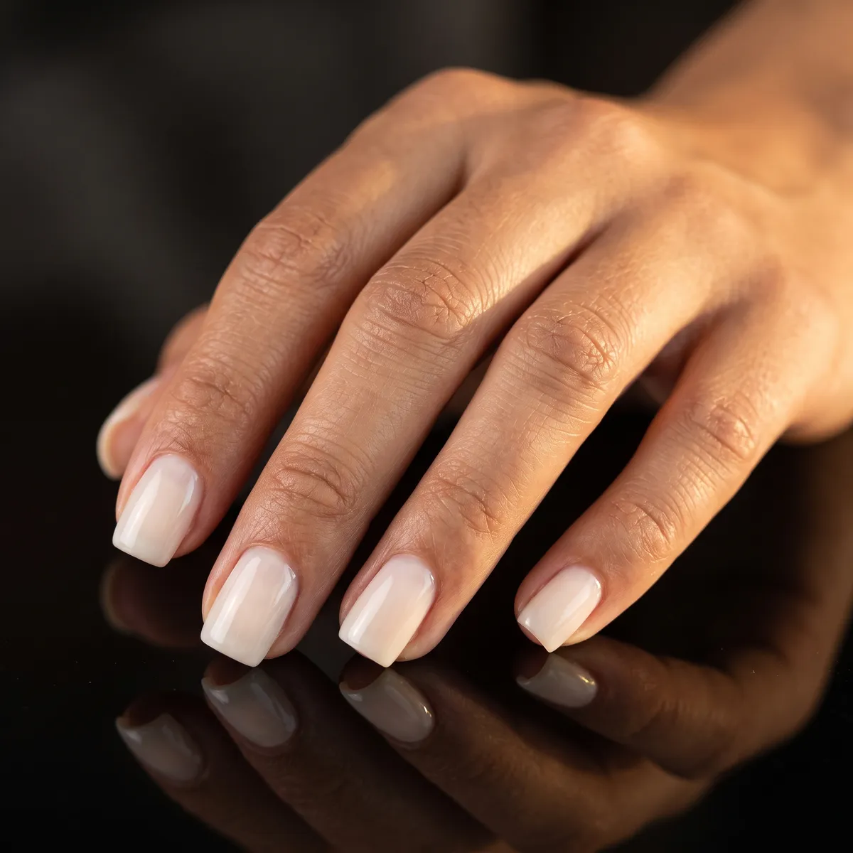 Bone Veil Sheer — square halloween nails with apply two thin coats of sheer bone-white gel on short square nails with a natural glossy finish