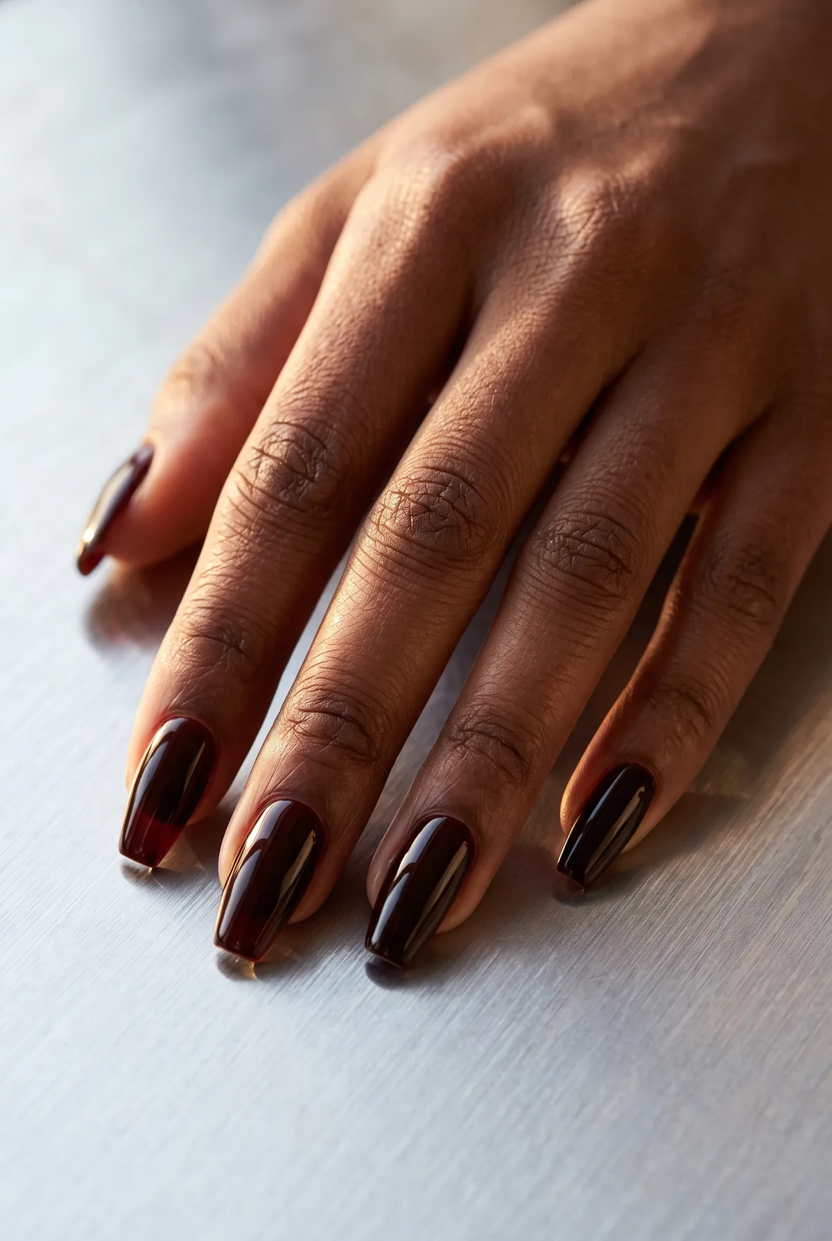 Poison Apple Glaze — coffin halloween nails with build a black-red jelly gel on coffin nails and finish with a glassy high-shine glaze top coat