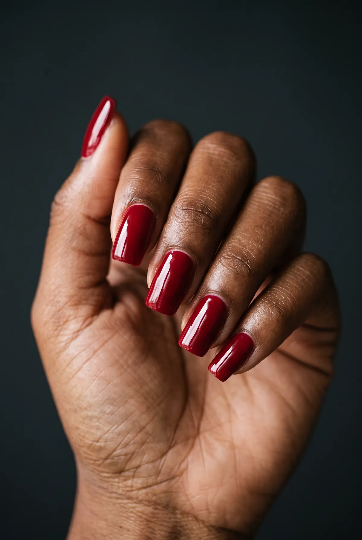 Cherry Gloss — square red nails with i'd like a glossy true cherry red on medium square nails with an extra-thick high-shine top coat